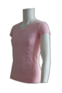 T234  專業訂製t-shirt   印製V領T恤  專業訂購tee專門店  燙石    淺粉色  亮片t恤
